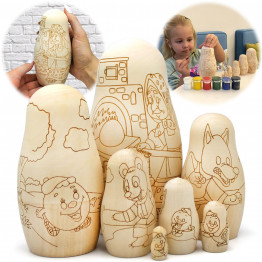 Blank Russian Nesting Dolls by Russian Fairy Tales Unpainted Set 7 pcs - Paint Your Own Matryoshka