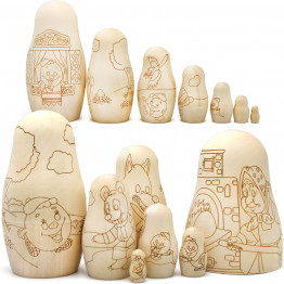Blank Russian Nesting Dolls by Russian Fairy Tales Unpainted Set 7 pcs - Paint Your Own Matryoshka