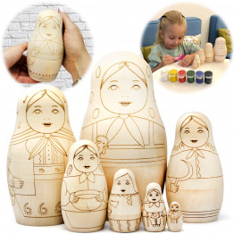 Blank First Russian Nesting Dolls for Coloring Set 7 pcs - Paint Your Own Matryoshka