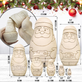 Santa Claus Wooden Nesting Dolls Kit for Painting - 7 Pieces of Natural Wood