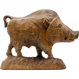 Hand Carved Wooden Boar Figurine - Wild Animal Sculpture Wood Handcraft Carving 4.7 In