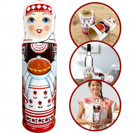 Wooden Wine Bottle Box shaped as Matryoshka Doll, 0.7 litre - Wine Box Holder Russian Doll in Slavic Clothing