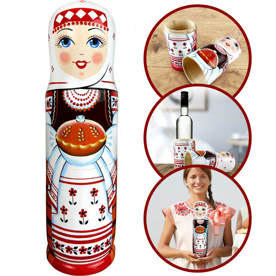 Wooden Wine Bottle Box shaped as Matryoshka Doll, 0.7 litre - Wine Box Holder Russian Doll in Slavic Clothing