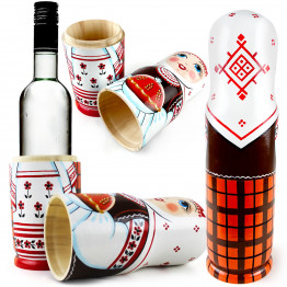 Wooden Wine Bottle Box shaped as Matryoshka Doll, 0.7 litre - Wine Box Holder Russian Doll in Slavic Clothing