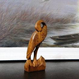 Handcrafted Wooden Stork Sculpture - 7-Inch Rustic Heron Wood Carving