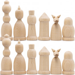 Unfinished Wood Chess Pieces Only Set of 32 pcs - Paint Your Own Chess Set - Blank Chess Sets for DIY