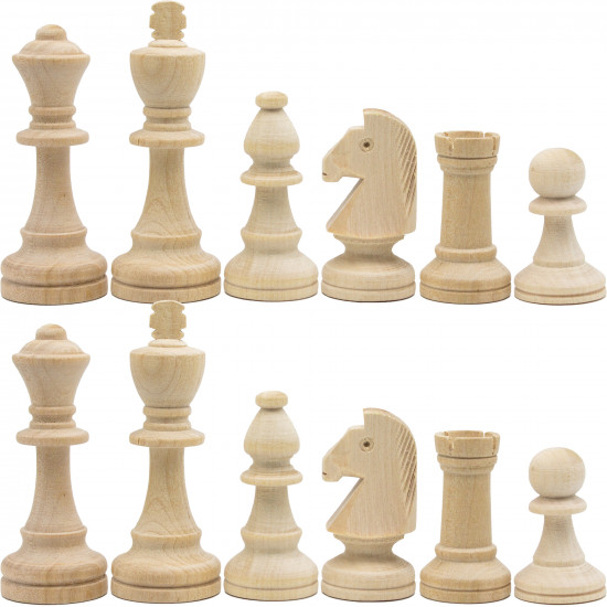 Unpainted Wooden Chess Pieces Set