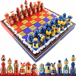 Chamomile Themed Chess Set - Wooden Chess Pieces in a Shape of Matryoshka Dolls