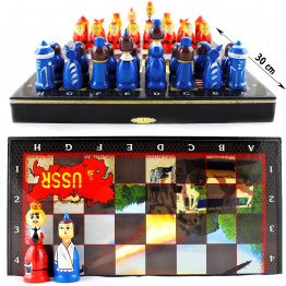 Cold War Souvenir Wooden Chess Set - Hand Carved Chess Pieces Matryoshka Dolls
