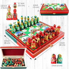 Russian Nesting Doll Chess Set – Hand-Painted Wooden Chess Game "Golden Ring of Russia"