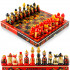 Souvenir Chess Set Russian Folk Art Khokhloma - Handcrafted Chess Pieces as Matryoshka Dolls