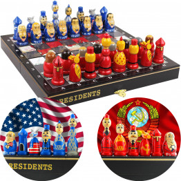 Wooden Souvenir Chess Set - World Leaders Matryoshka Chess Pieces