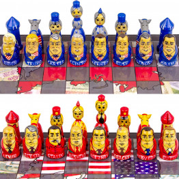 Wooden Souvenir Chess Set - World Leaders Matryoshka Chess Pieces