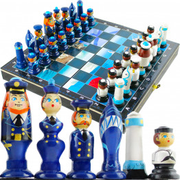 Russian Navy Fleet Themed Chess Set - Wooden Chess Pieces Matryoshka Dolls