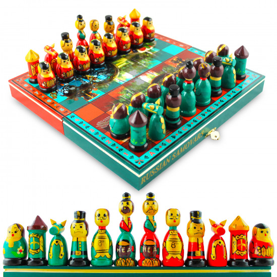Russian Samovar Handmade Chess Set - Chess Pieces as Matryoshka Dolls