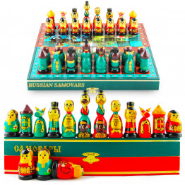 Russian Samovar Handmade Chess Set - Chess Pieces as Matryoshka Dolls