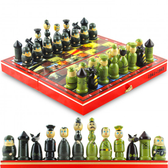 Wooden Chess Set – WWII Military Nesting Doll Pieces, Handmade