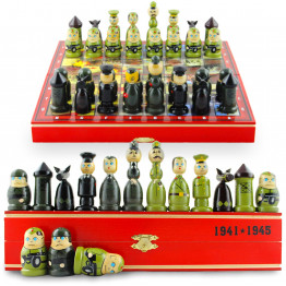 Wooden Chess Set – WWII Military Nesting Doll Pieces, Handmade