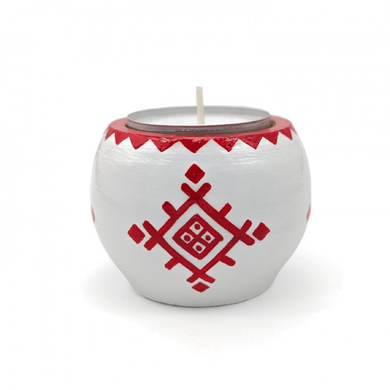 Hand Painted Wooden Tealight Candle Holder Slavic Folk Ornament