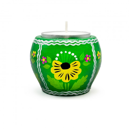 "Yanov" Wooden Candle Holder with Hand-Painted Ogovo Slavic Floral Art
