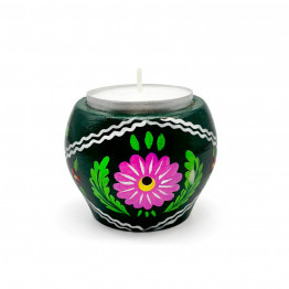 Wooden Candle Holder with Slavic Folk Floral Painting "Motol"