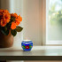 Wooden Candle Holder Yaselda with Slavic Folk Floral Painting Blue