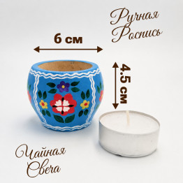 Hand-Painted Wooden Tealight Holder "Kremno"  with Folk Floral Art