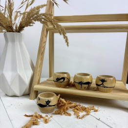 Wooden Candle Holders Set of 4 with Black Cat Design
