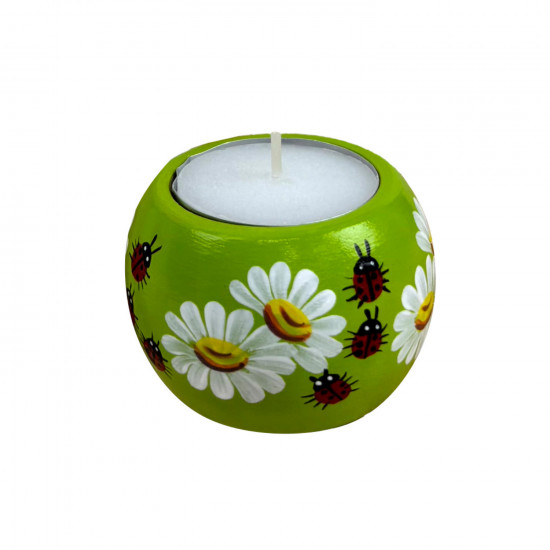 Decorative Hand-Painted Candle Holder with Ladybugs and Daisies