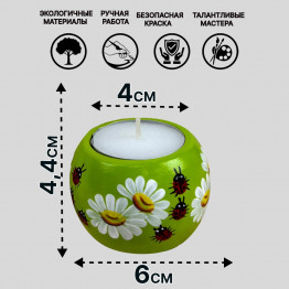 Decorative Hand-Painted Candle Holder with Ladybugs and Daisies