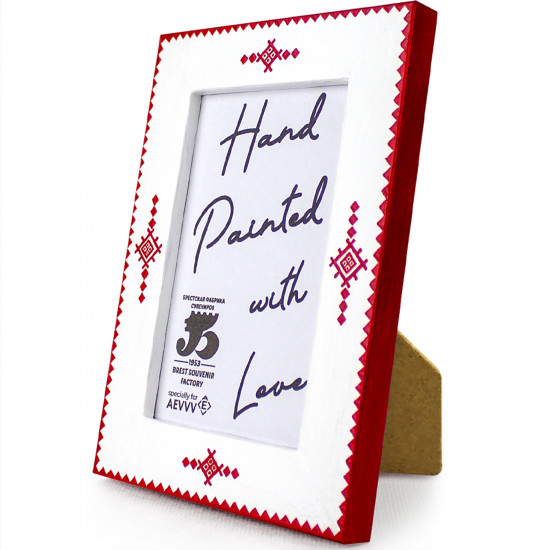 Hand-Painted Belarusian Folk Ornament Photo Frame – Wooden Frame for 4x6 in Photos