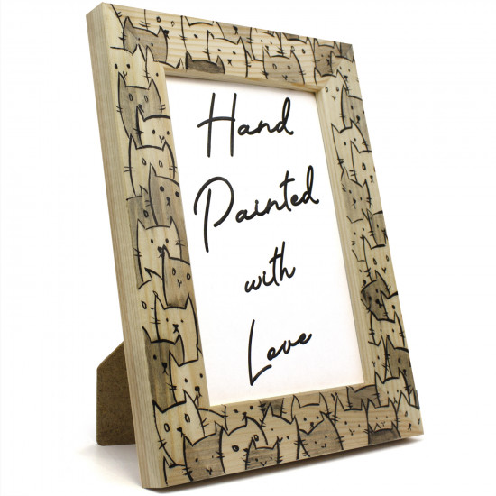 Wooden Photo Frame with Hand-Painted Cats