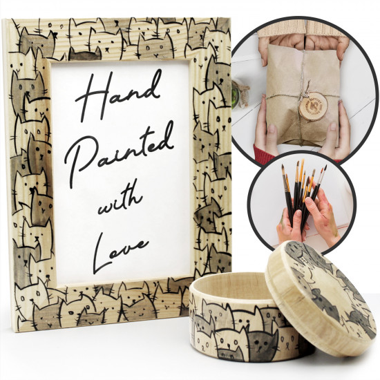 Hand-Painted Wooden Photo Frame & Keepsake Box Gift Set