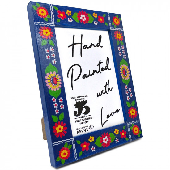 Hand-Painted Wooden Photo Frame 4x6 Folk Floral Design