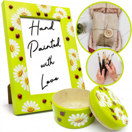 Wooden Gift Set Photo Frame and Box Hand Painted Daisies