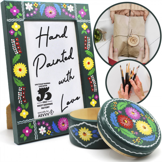 Hand-Painted Gift Set with Folk Floral Frame and Box