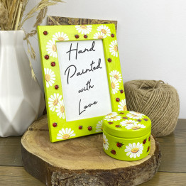 Wooden Gift Set Photo Frame and Box Hand Painted Daisies