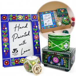 Hand-Painted Wooden Gift Set with Boxes, Frame & Candle Holder