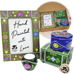 Hand-Painted Wooden Gift Set with Slavic Folk Art Design