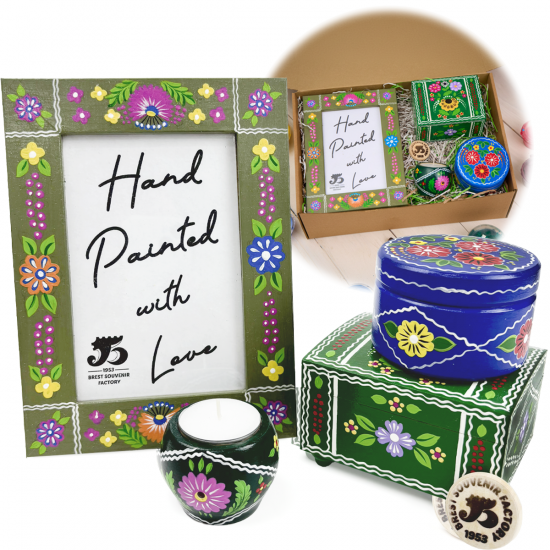 Hand-Painted Wooden Gift Set with Slavic Folk Art Design