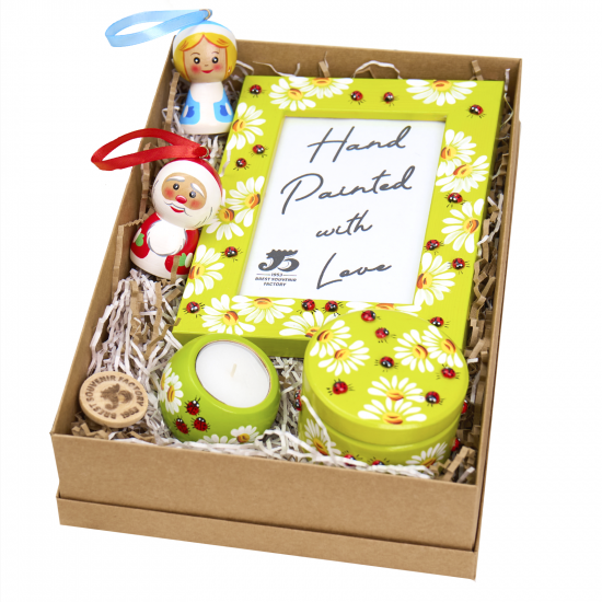 Hand-Painted Christmas Gift Set with Ornaments, Box and Frame