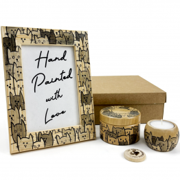 Hand-Painted Wooden Gift Set with Cute Cat Design