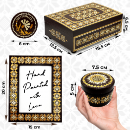 Wooden Gift Set with Straw Inlay Box, Frame and Magnet