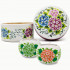 Hand-Painted Candleholder Set and Box, Floral Design, Natural Wood