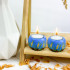 Hand-Painted Candleholder Set and Box with Stork Design, Natural Wood