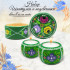 Hand-Painted Candleholder Set and Box with Ogovo Painting, Natural Wood