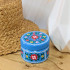 Hand Painted Wooden Gift Set Box and Candle Holders with Floral Pattern on a Blue Background