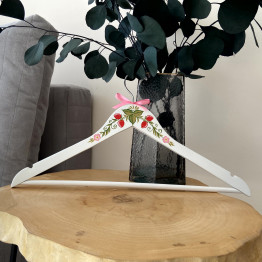 White Wooden Clothes Hanger with Hand Painted Strawberries