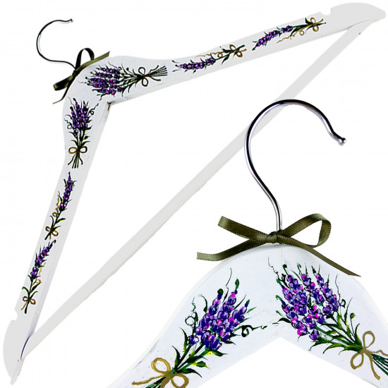 Hand-Painted Wooden Hanger for Dresses – Lavender Floral Design for Bridal or Evening Gowns