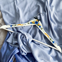 White Wooden Coat Hanger with Cornflowers, Wooden Hangers Modern Farmhouse Decor